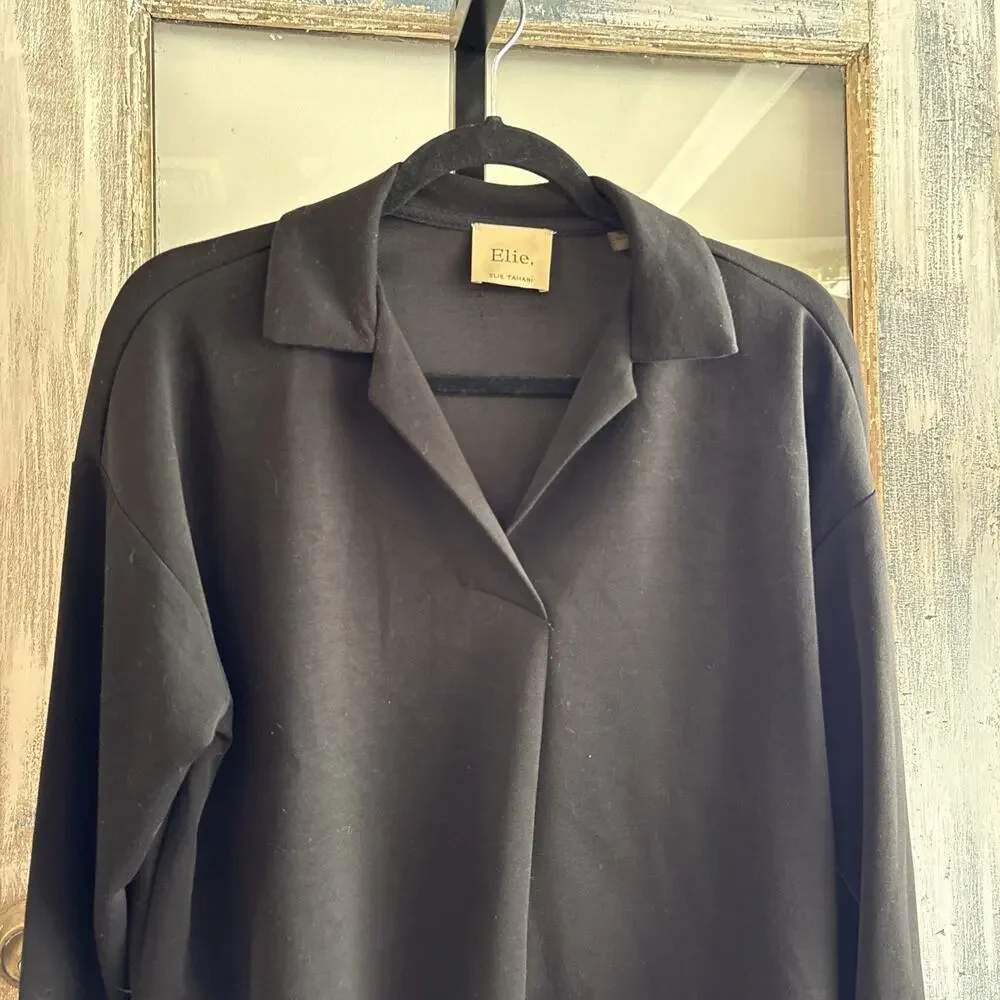 Women’s Elie Tahari Cropped Oversize Black Blouse Size Medium